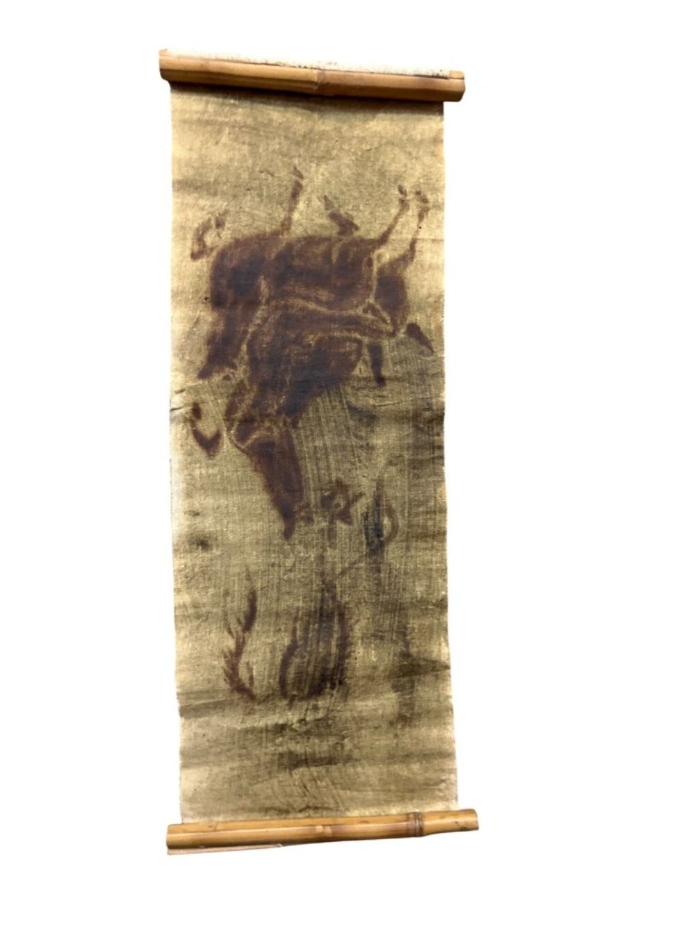 Vintage Hand Painted Textile Wall Hanging Bamboo Scroll Used - Picture 7 of 13